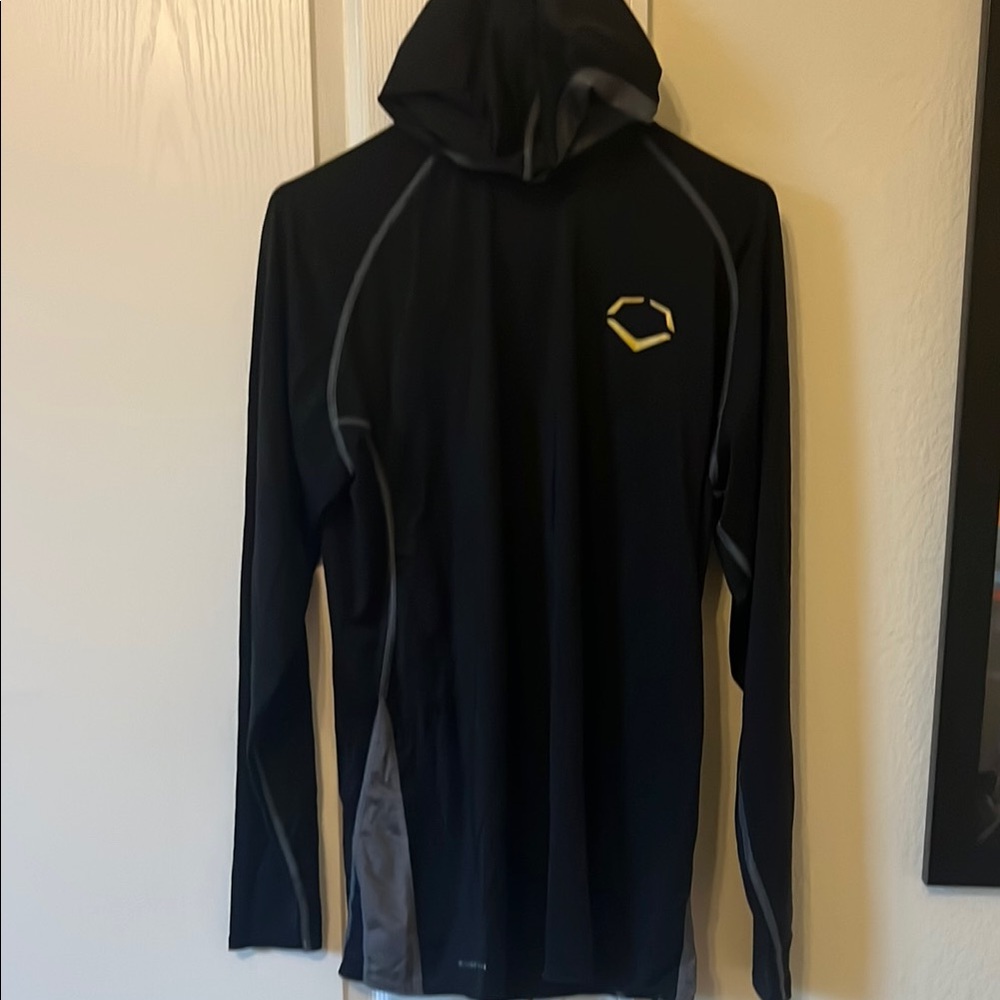 Black Performance Jacket with Hood and Contrast Stitching